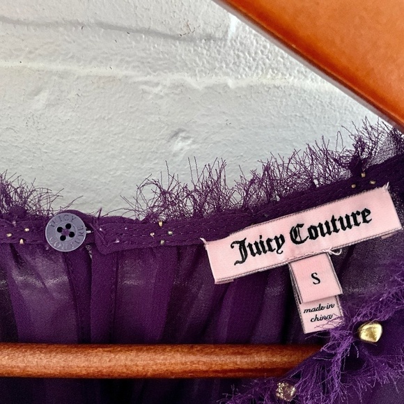 Vintage Y2K Juicy Couture Mini Dress floral print Purple/Cream Mesh Studds S - Picture 3 of 12